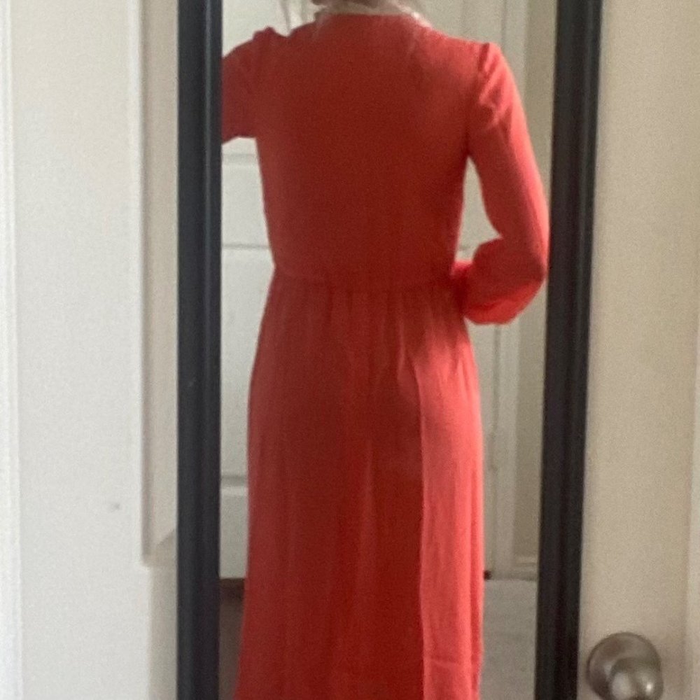 Vintage 1970s handmade orange ivory lace long sleeve a-line midi dress - Picture 4 of 7